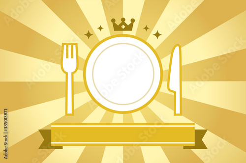 Radial gorgeous golden background and ranking illustration of knife and fork
