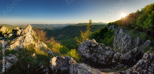 Panoramic view of mountain with sun, Slovakia small carpathian