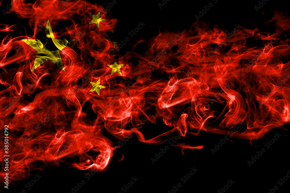 China, Chinese smoke flag isolated on black background China, Chinese smoke flag isolated on black background