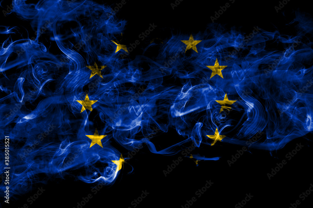 Europe, European, European Union smoke flag isolated on black background