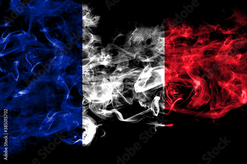 France, French smoke flag isolated on black background