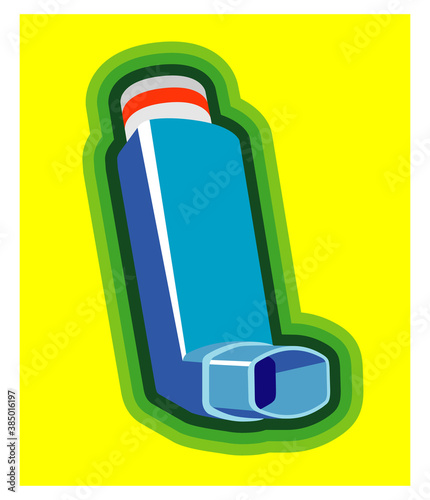 Asthma blue Inhaler with a green and yellow background