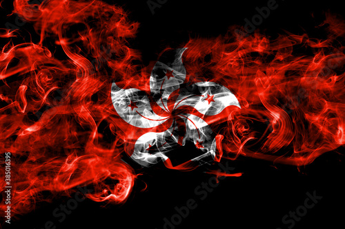 Hong Kong, China, Chinese smoke flag isolated on black background