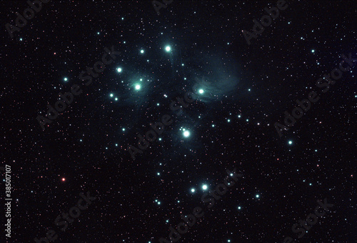 Photograph of the Pleiades Nebula (Messier 45).
