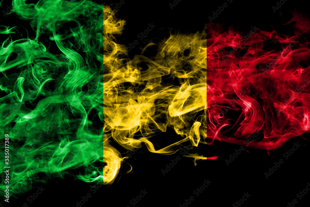 Mali smoke flag isolated on black background