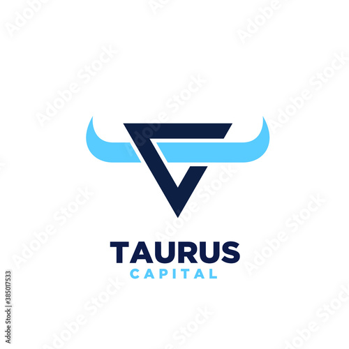 cow horn head initial letter taurus t capital c with triangle logo icon design vector illustration white background