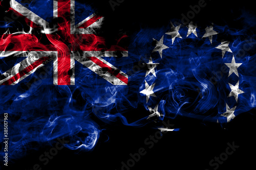 New Zealand  Cook Islands smoke flag isolated on black background