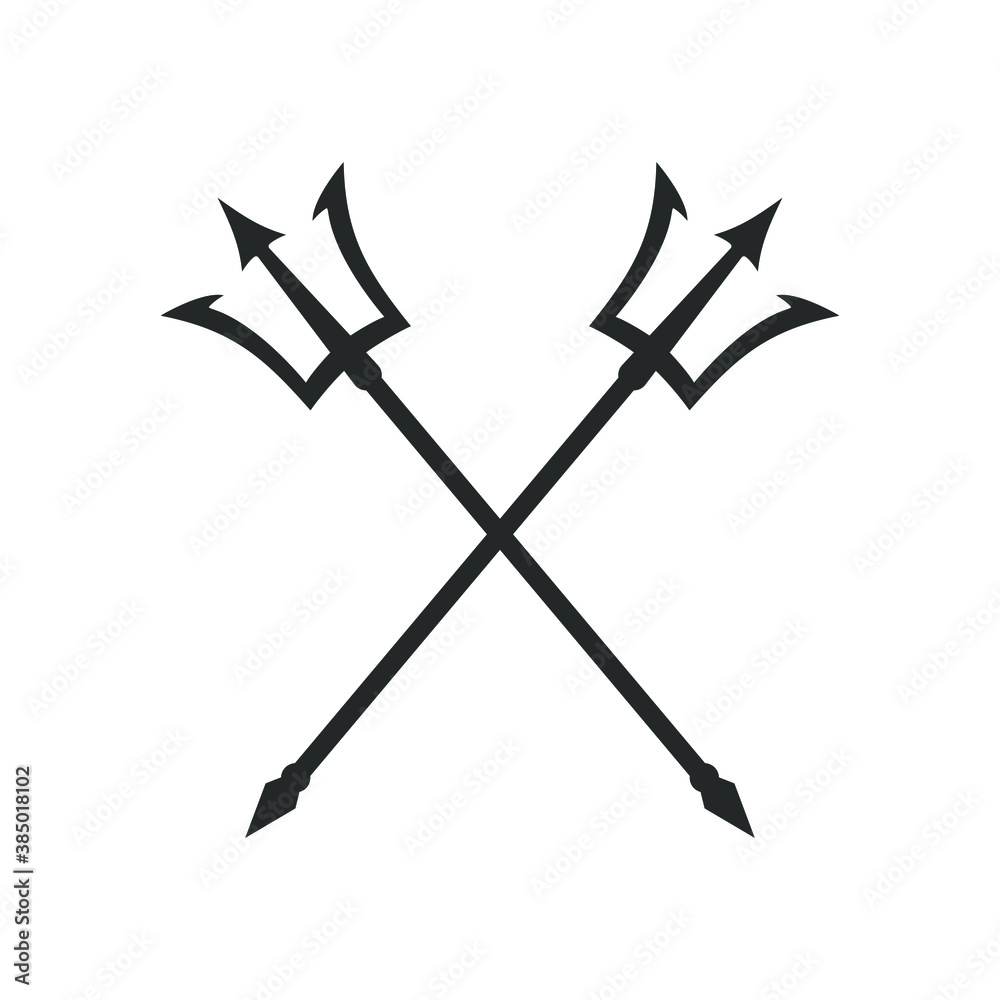 Poseidon Tridents Graphic Icon. Crossed Harpoons Sign Isolated On White 