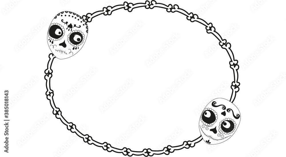 Fototapeta premium Black and white Halloween frame with cute monsters. Vector poster illustration with place for your text