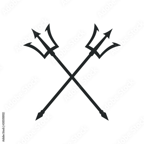 Poseidon tridents graphic icon. Crossed harpoons sign Isolated on white background. Vector illustration 