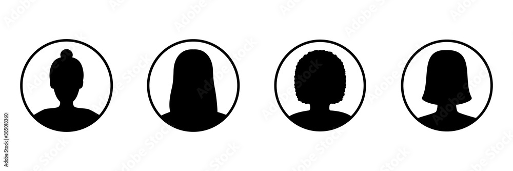 Women head business silhouette icon set. Human black avatar vector in ...