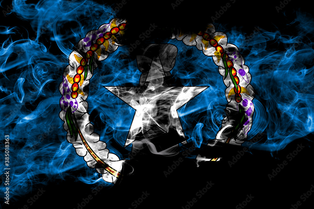 Fototapeta premium Northern Mariana Islands smoke flag isolated on black background
