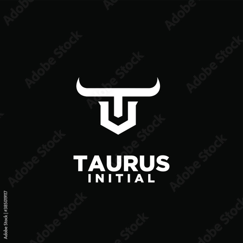 bull horn head taurus initial letter t u logo icon design vector illustration black background