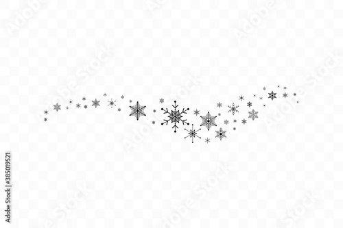 Magic wand with a snowflakes. Trace of black dust. Magic abstract background isolated on on transparent background. Miracle and magic. Vector illustration flat design.