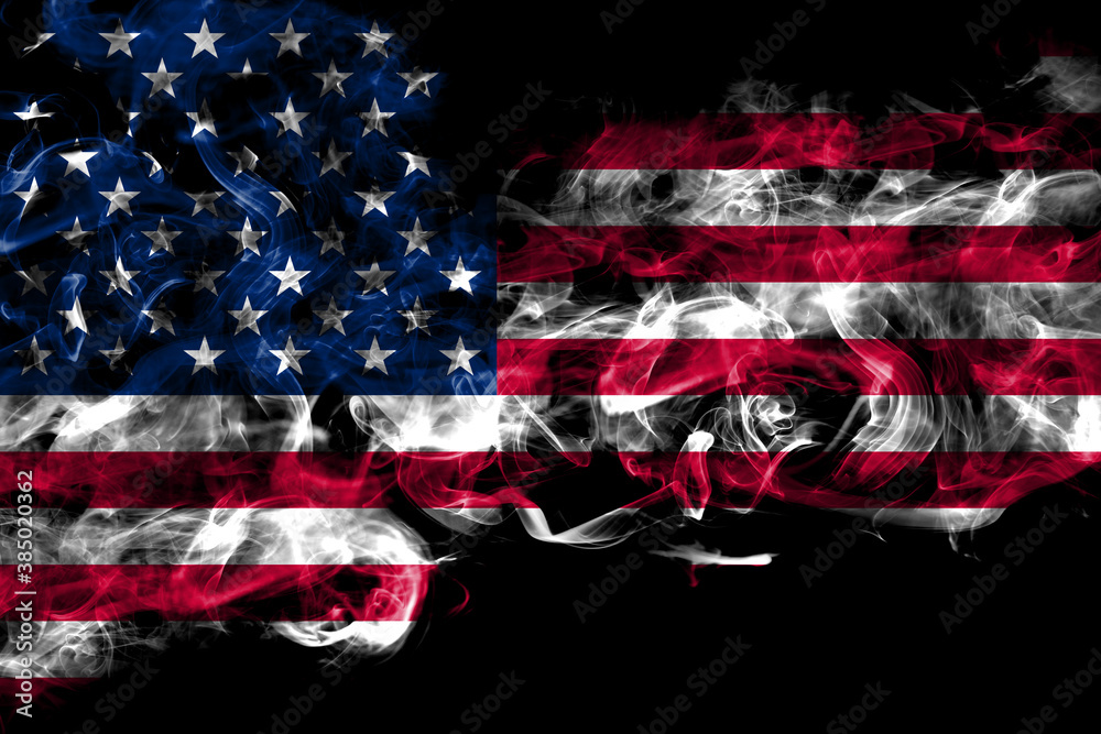Φωτογραφία United States of America, America, US, USA, American smoke flag isolated on blac