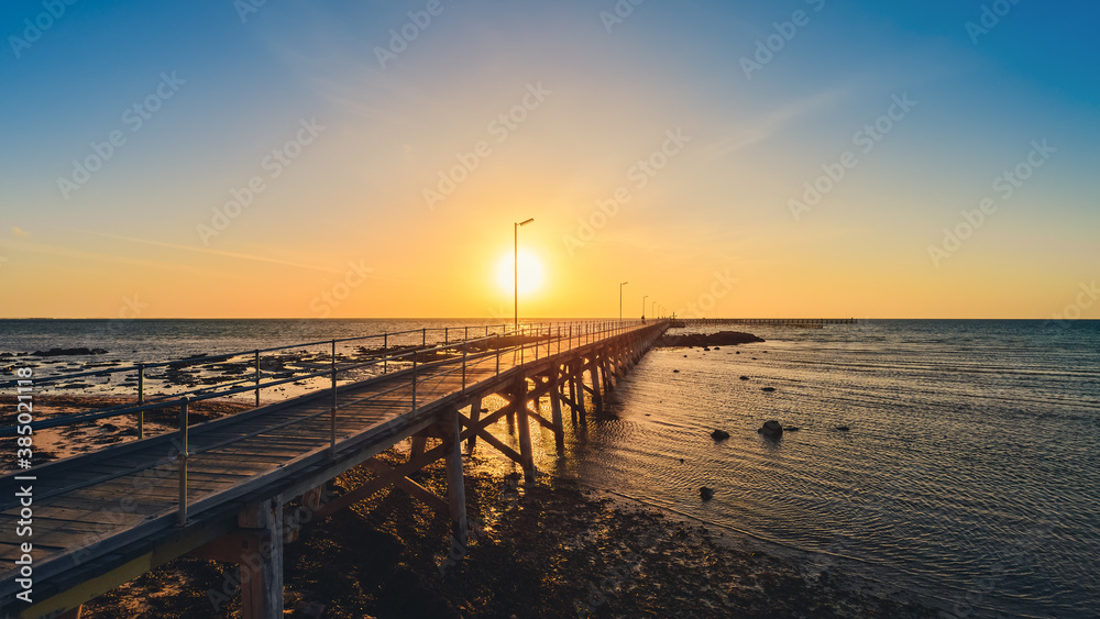 Iconic Moonta Bay jetty at sunset, Yorke Peninsula,  South Australia