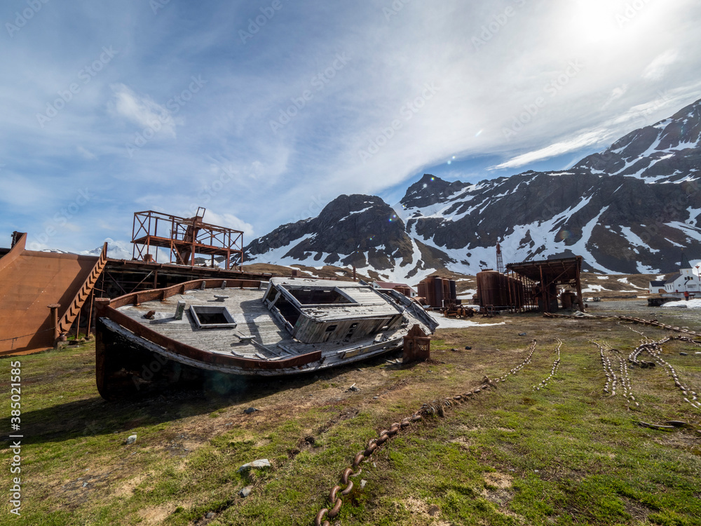 Rusting machinery at the abandoned Norwegian whaling station at Grytviken, East Cumberland Bay, South Georgia