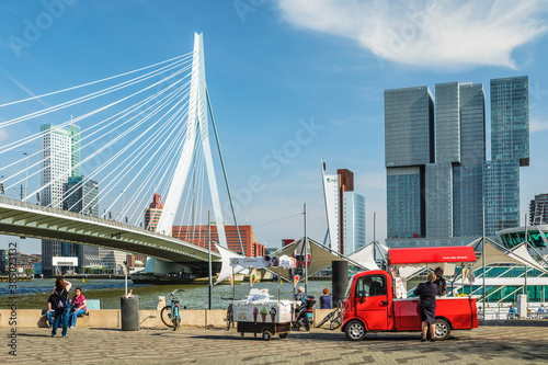 Nieuwe Maas River, Erasmus Bridge and Skyline, Rotterdam, South Holland, Netherlands photo