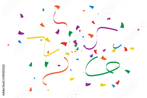 Many falling colorful confetti and ribbon isolated on white background. Celebration banner. lgbt color concept design. Vector