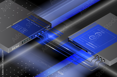 Central microprocessor for server device. Microprocessor in isometric view on green background.