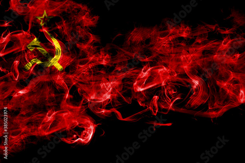 USSR, Soviet, Russia, Russian, Communism smoke flag isolated on black background