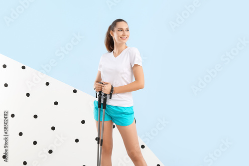 Young woman with walking po...