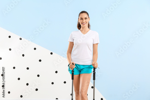 Young woman with walking po...