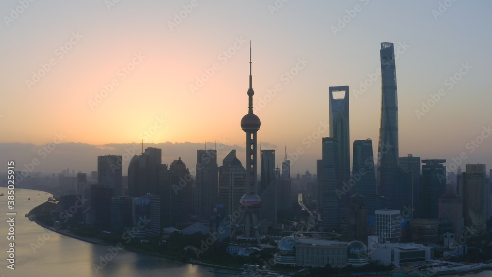 aerial view of Shanghai sunrise over the city skyline