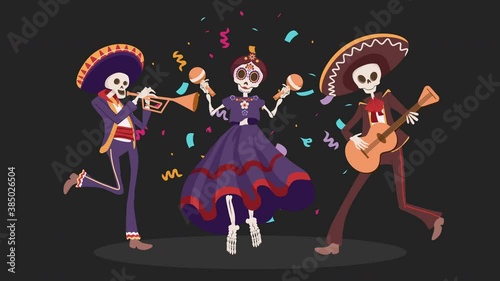 Halloween Dia De Los Muertos Holiday. Traditional Mexican Day Of Dead. Skeletons dance animation videon Dia De Los Muertos Holiday. Traditional Mexican Day Of Dead