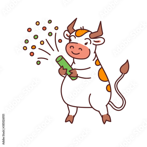 White metal bull with firecracker - chinese new year symbol or logo for kids stickers