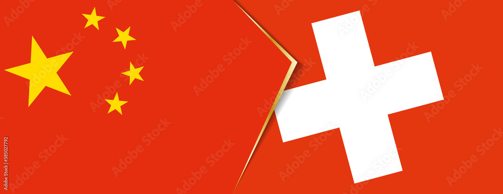 China and Switzerland flags, two vector flags. China and Switzerland flags, two vector flags.