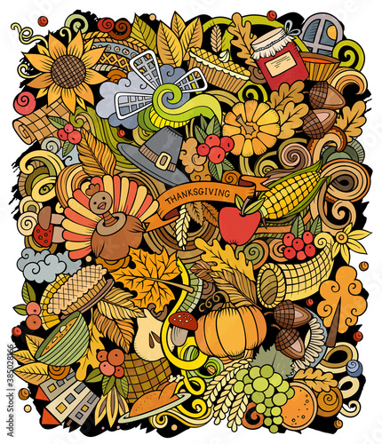 Cartoon vector doodles Happy Thanksgiving Day illustration