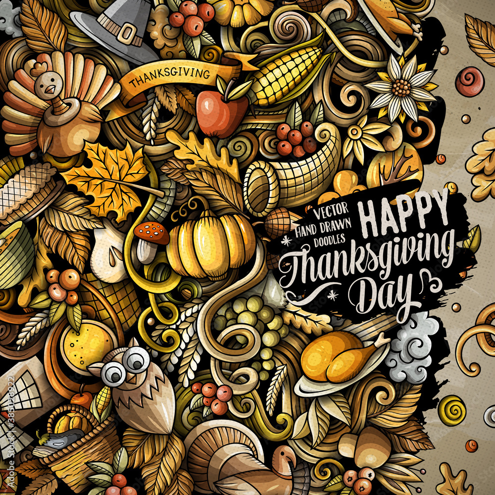 Cartoon vector doodles Happy Thanksgiving Day frame