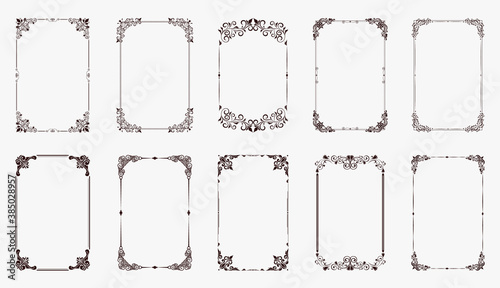 Set of Decorative vintage frames and borders set. Vintage calligraphic frames. Decorative wedding frames, antique museum picture borders or deco devider. Isolated icons vector set