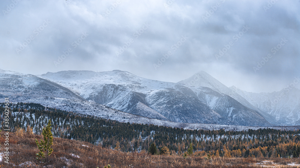 panoramic view of picturesque snowy mountains tops panoramic view of picturesque snowy mountains tops