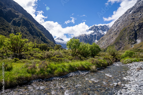 Snow capped mountain in South Island of New Zealand