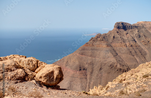 Volcanic landscape in Lanzarote, view from the Ermita de las Nieves