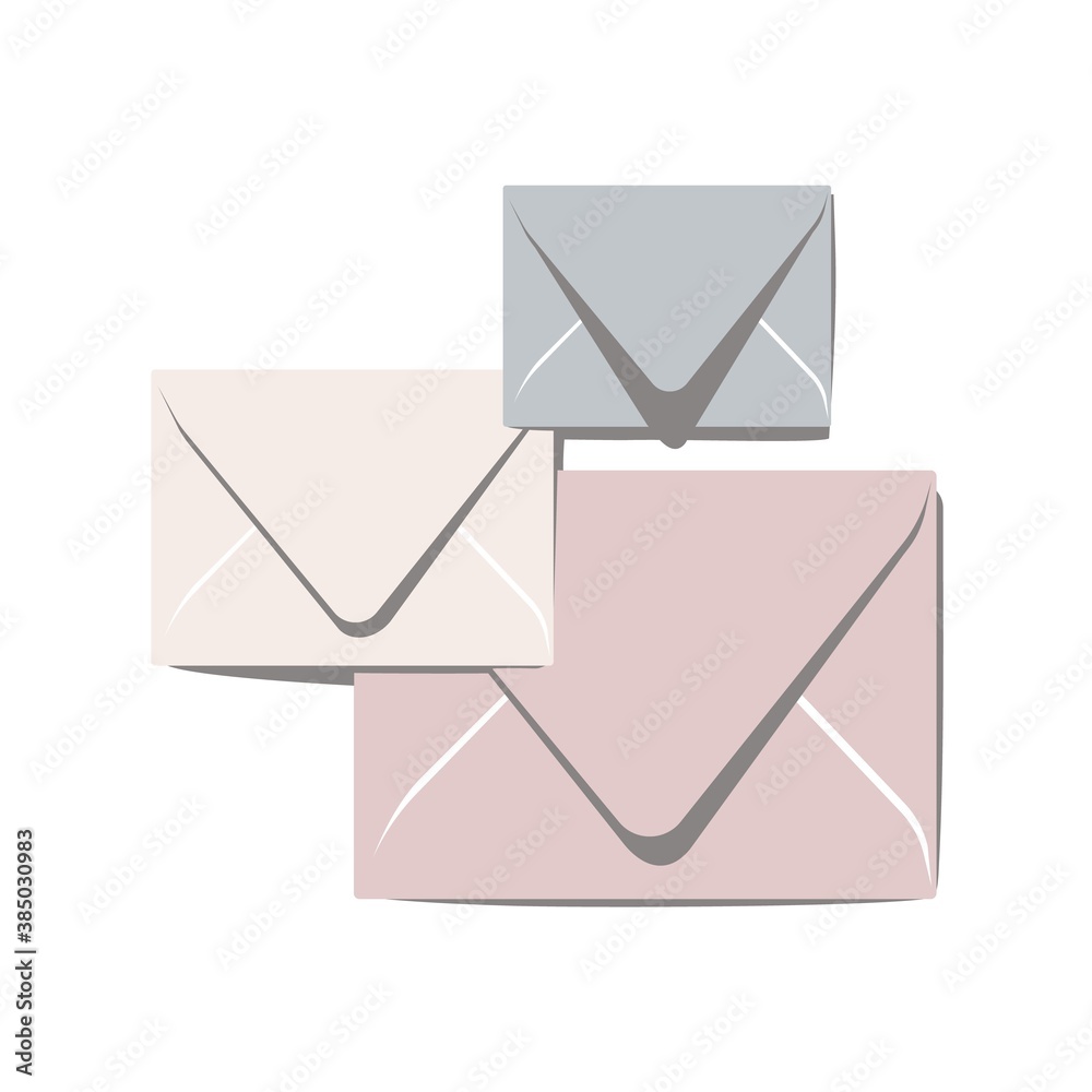 Simple Envelopes in pastel colors. Letters, post and correspondence. Concept of messaging, mailing, subscription. Vector illustration in flat cartoon style. Simple Envelopes in pastel colors. Letters, post and correspondence. Concept of messaging, mailing, subscription. Vector illustration in flat cartoon style.
