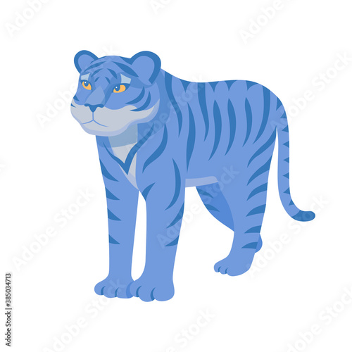 Astrology Chinese young Tiger vector illustration in blue colour