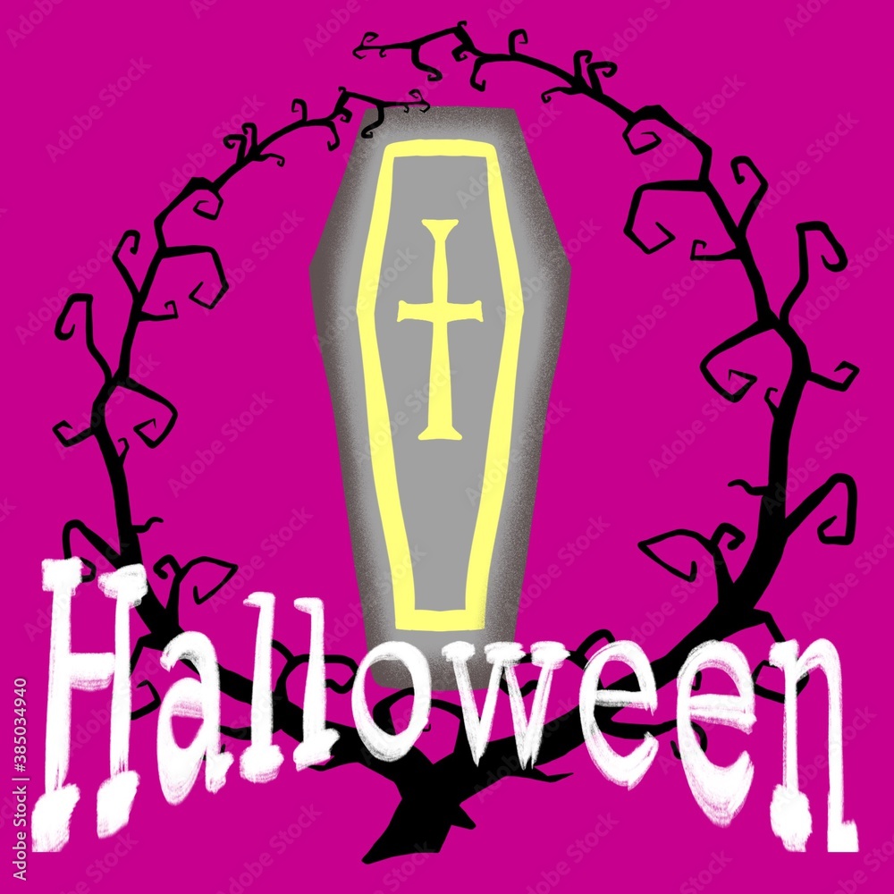 Fototapeta premium Mystical coffin. Illustrations for Halloween.