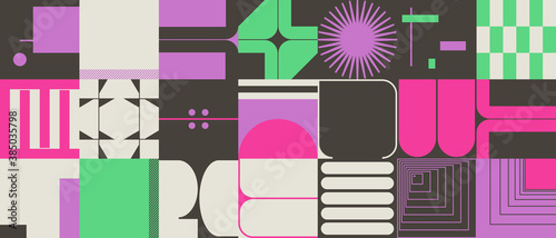 Retro-Future Inspired Pattern Artwork With Abstract Vector Geometric Shapes And Unusual Linear Figures