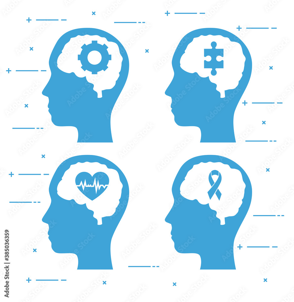 mental health brain in head set design, mind psychology and idea theme Vector illustration