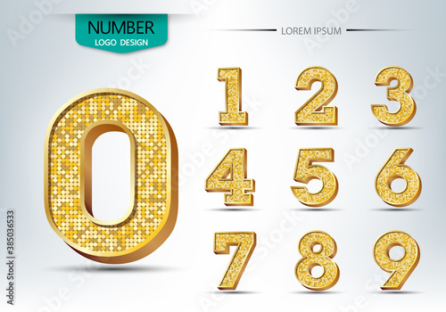 Golden metallic shiny numbers vector