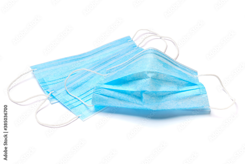 Disposable blue medical face mask isolated on white background with clipping path