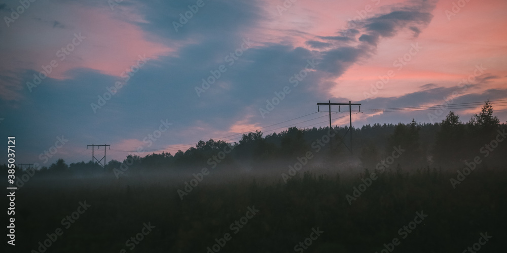 power station at sunset