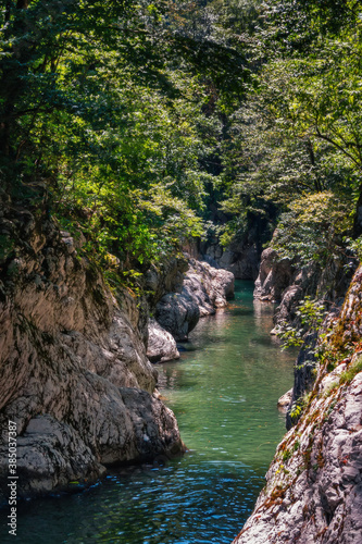 Beautiful mountain gorge with a river