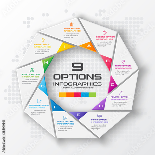 Nonagon infographic,Colorful template with 9 options,Vector illustration. photo