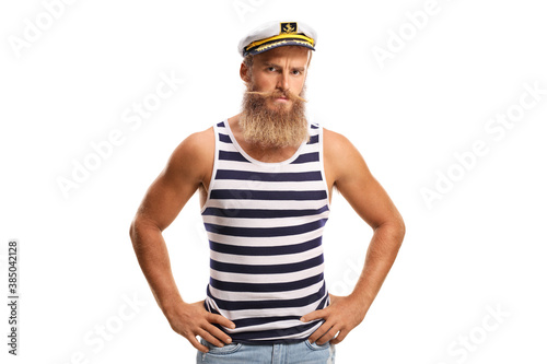 Serious young sailor captain with beard and moustaches