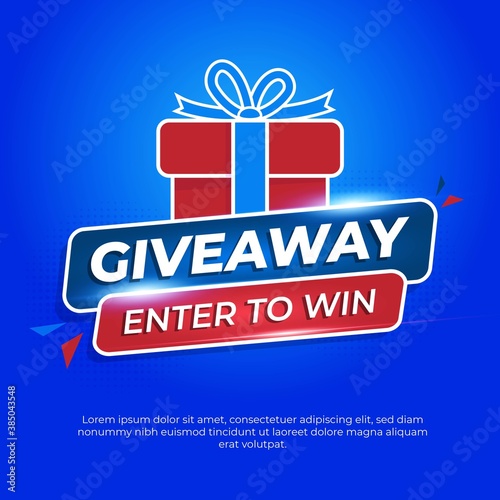 Giveaway Banner Or Poster Template Design with Blue Color