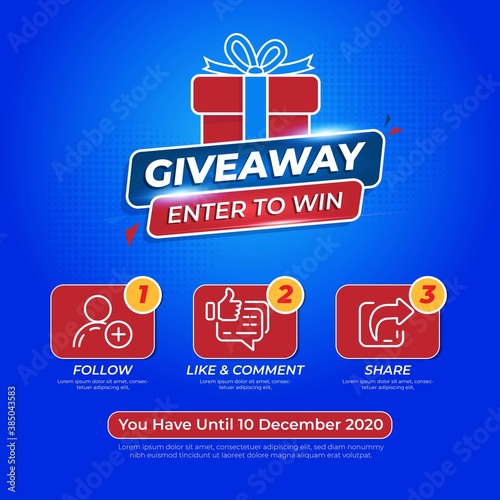 Giveaway Banner Template Design For Social Media Post. .Gift Offer Banner, Giveaways Post And Winner Reward In .Contest, Prize In Boxes. With Blue Color